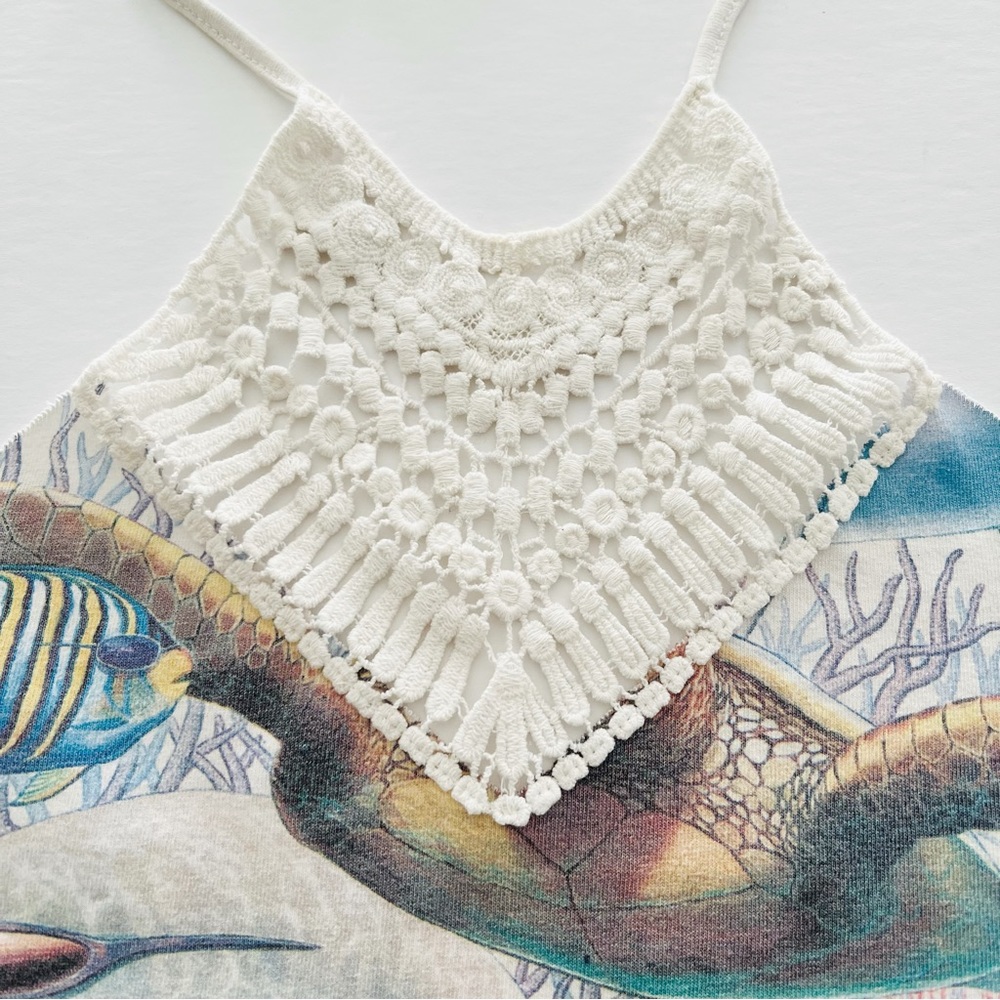 Furst of a Kind Crop Halter Top Re-worked Vintage Marine Animals Wearing Sunnies - Picture 2 of 7